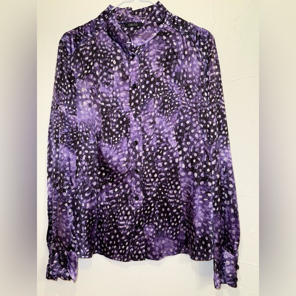 CARLISLE SILK BUTTON DOWN BLOUSE IN SHADES OF PURPLE WITH SILK NECK SCARF SZ 14 - Picture 2 of 12